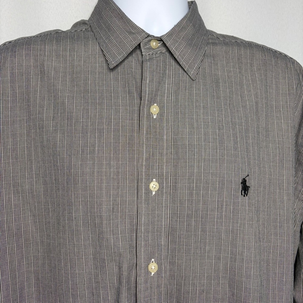 Polo Golf Ralph Lauren Mens Large Grey Glen Plaid Cotton Button Down Shirt